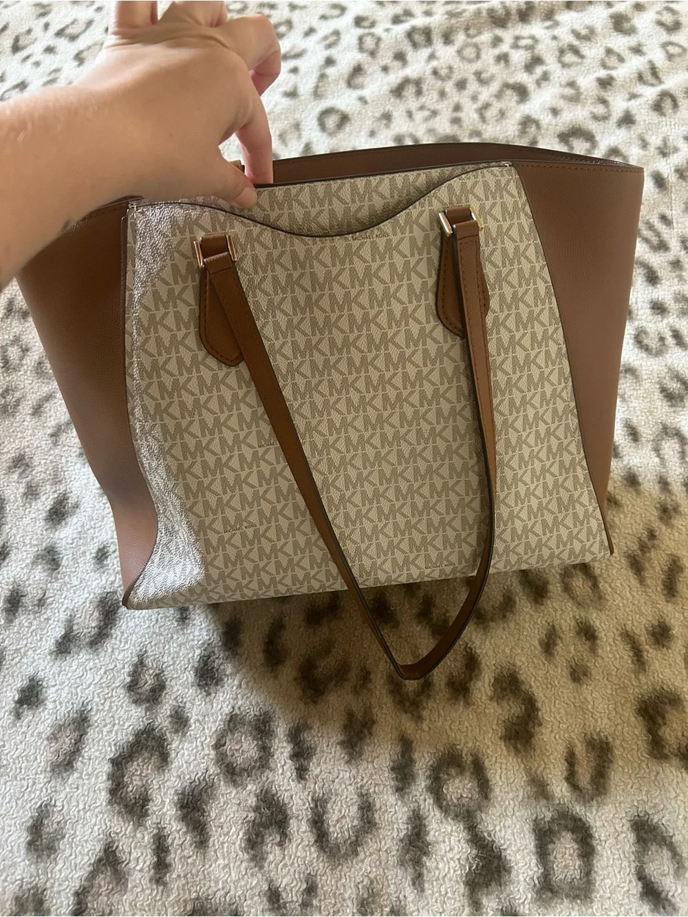 Michael Kors Cream MK Signature Tote with Brown Trim